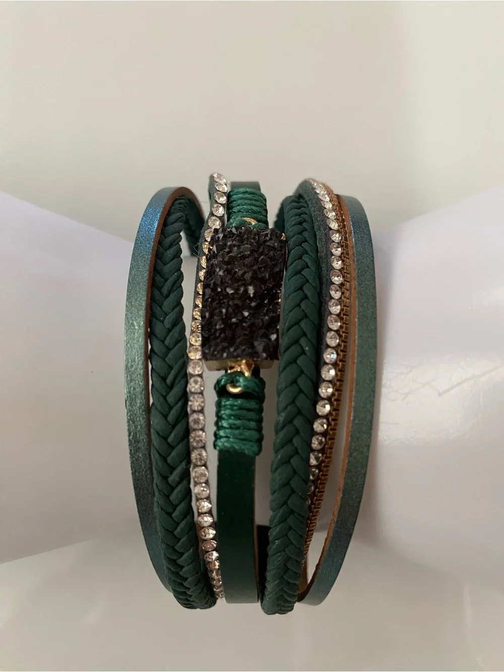 Green Multi-Strand Druzy Wrap Bracelet